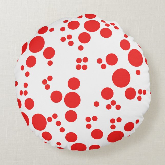 Red polka dots abstract art throw pillow (Back)