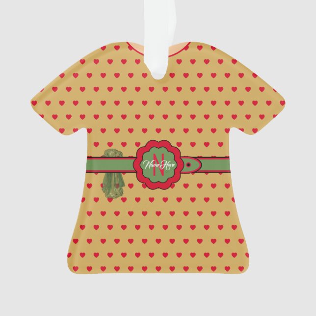 Red Polka Dots Belted Golden Figurine Christmas Ornament (Front)