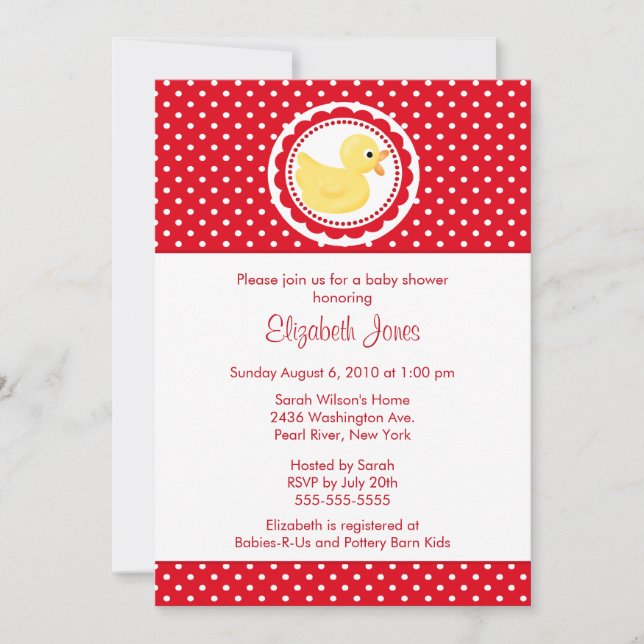 Red Polka Dots Duck Baby Shower Invitation (Front)