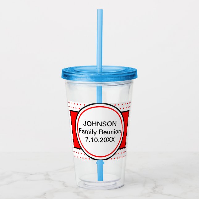 Red Polka Dots Family Name Reunion Acrylic Tumbler (Front)