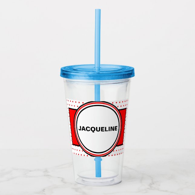 Red Polka Dots Family Reunion Name Acrylic Tumbler (Front)