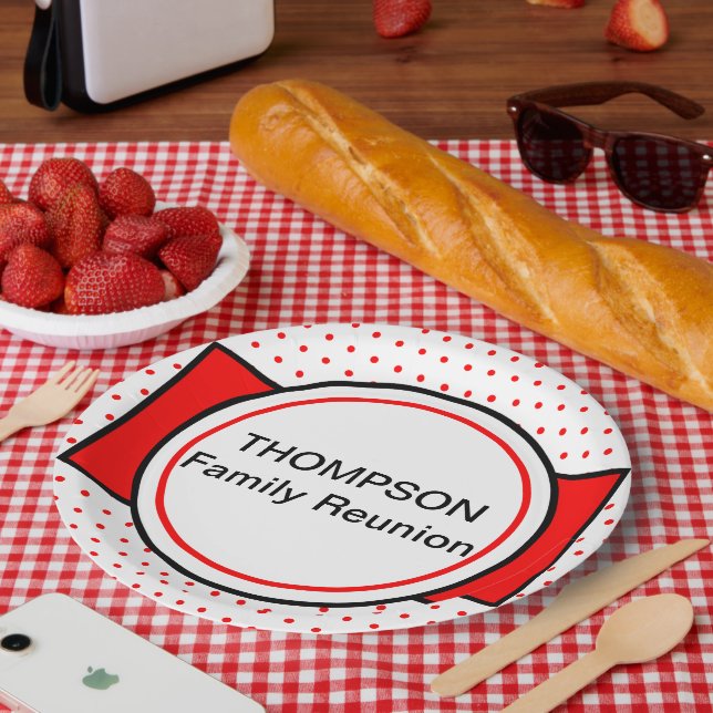 Red Polka Dots Family Reunion Paper Plate (Picnic)