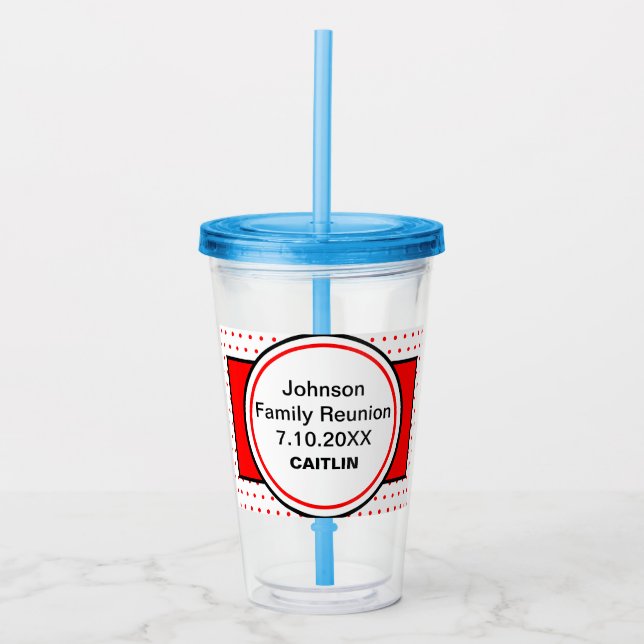 Red Polka Dots Family Reunion Personalised Name Acrylic Tumbler (Front)