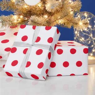 Red Polka Dots Geometric Pattern White Custom Wrapping Paper