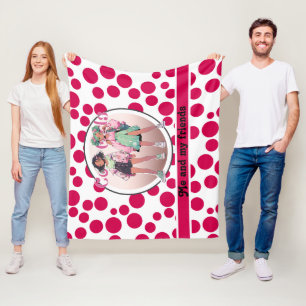 red polka dots on a white background fleece blanket