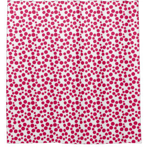 red polka dots on a white background shower curtain