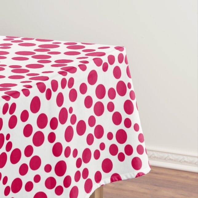 red polka dots on a white background tablecloth (In Situ)