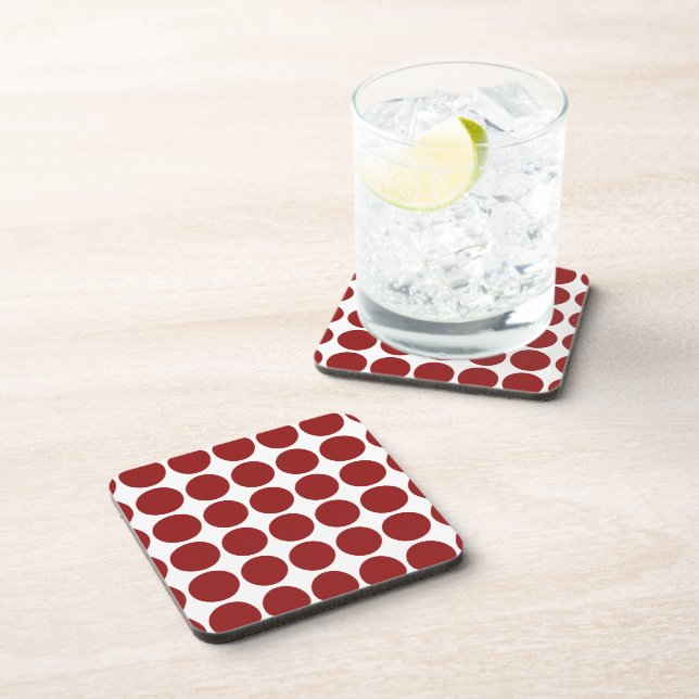 Red Polka Dots on White Coaster (Right Side)