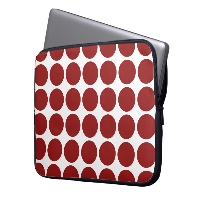 Red Polka Dots on White Laptop Sleeve (Front Left)