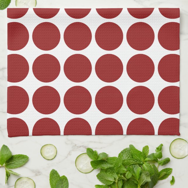 Red Polka Dots on White Tea Towel (Folded)