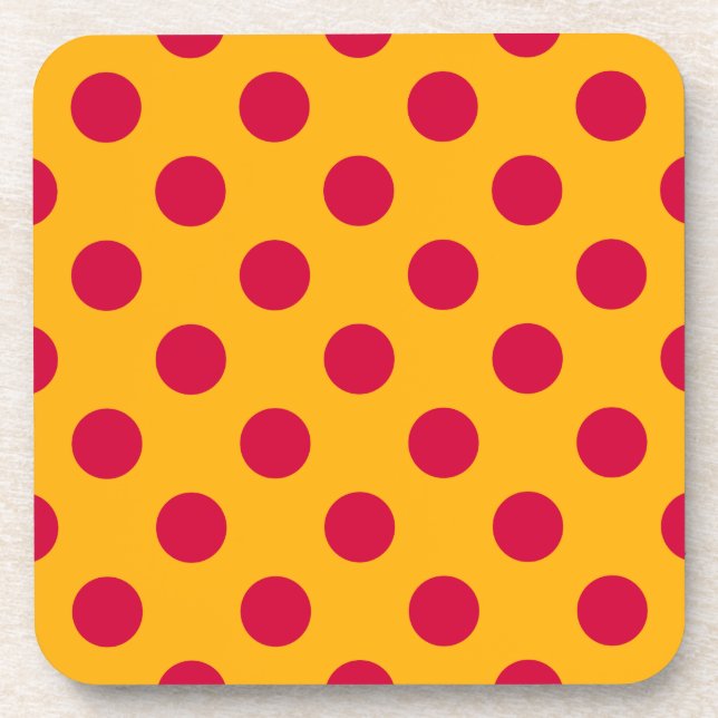 Red polka dots on yellow coaster (Front)