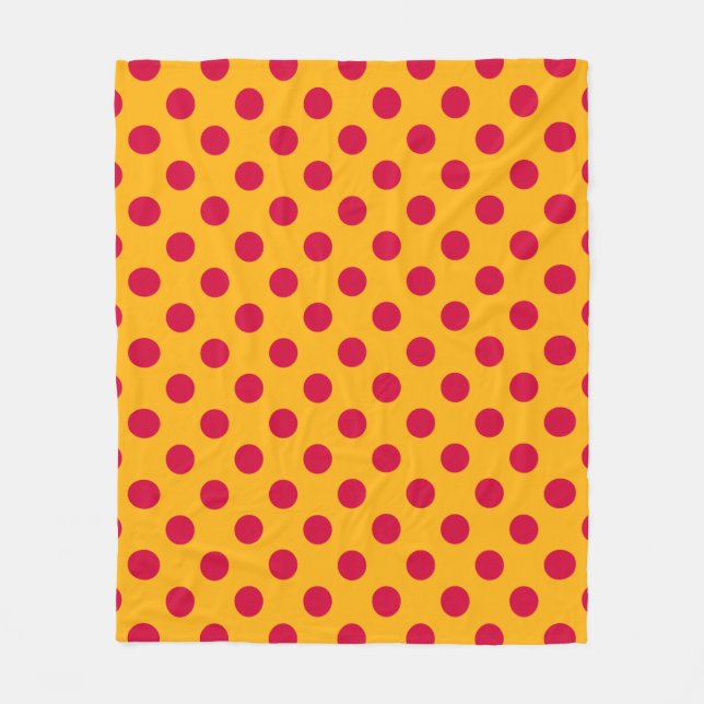 Red polka dots on yellow fleece blanket (Front)