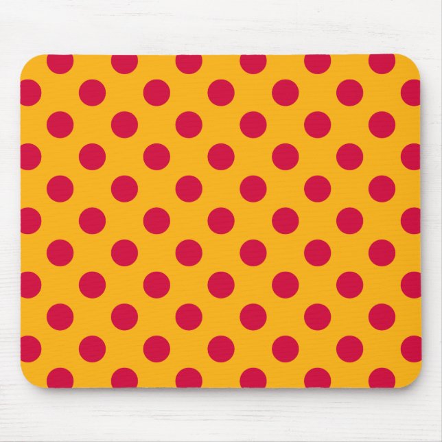Red polka dots on yellow mouse mat (Front)