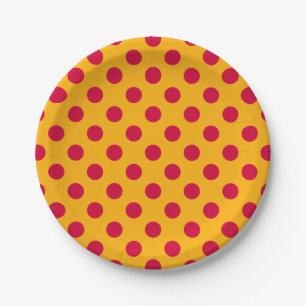 Red polka dots on yellow paper plate