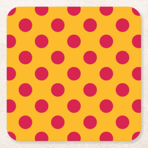 Red polka dots on yellow square paper coaster