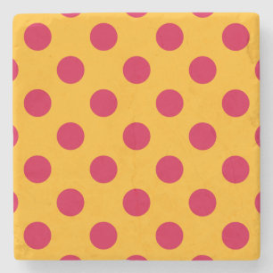 Red polka dots on yellow stone coaster