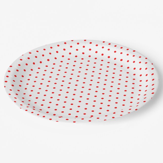 Red Polka Dots Paper Plate (Angled)
