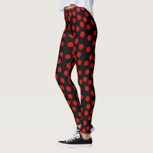 Red Polka Dots Pattern Black Leggings