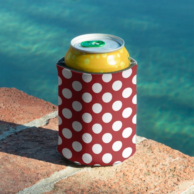 Red Polka Dots, Polka Dot Pattern, Dots, Dotted Can Cooler (In Situ Pool)