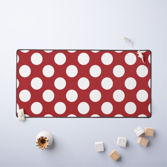 Red Polka Dots, Polka Dot Pattern, Dots, Dotted Desk Mat (Kids Table)