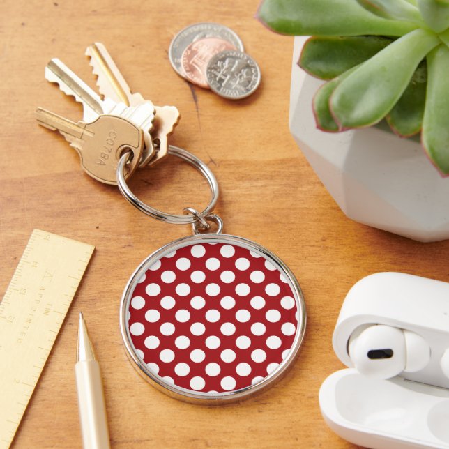 Red Polka Dots, Polka Dot Pattern, Dots, Dotted Key Ring (Desk)