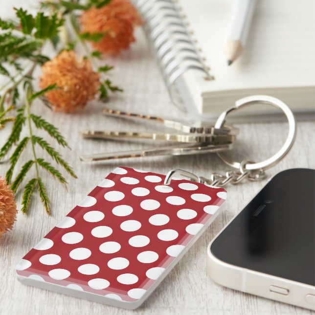 Red Polka Dots, Polka Dot Pattern, Dots, Dotted Key Ring (Front Right)