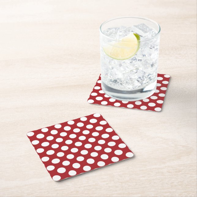 Red Polka Dots, Polka Dot Pattern, Dots, Dotted Square Paper Coaster (Insitu)