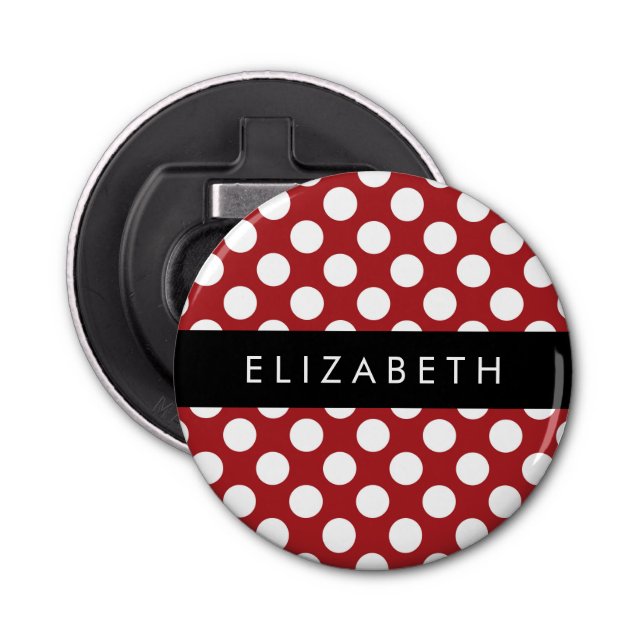Red Polka Dots, Polka Dot Pattern, Your Name Bottle Opener (Front)