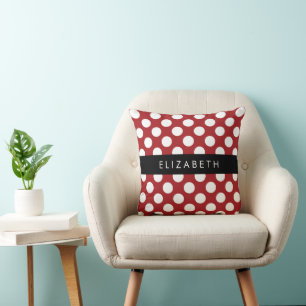 Red Polka Dots, Polka Dot Pattern, Your Name Cushion