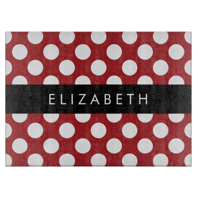 Red Polka Dots, Polka Dot Pattern, Your Name Cutting Board (Front)