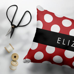 Red Polka Dots, Polka Dot Pattern, Your Name Decorative Cushion