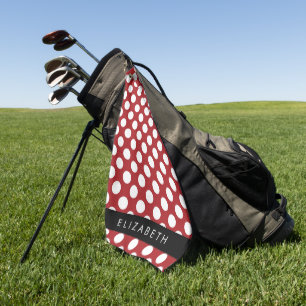 Red Polka Dots, Polka Dot Pattern, Your Name Golf Towel