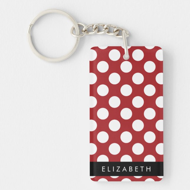 Red Polka Dots, Polka Dot Pattern, Your Name Key Ring (Front)