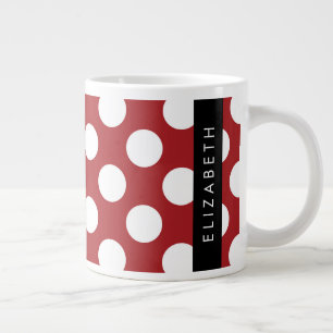 Red Polka Dots, Polka Dot Pattern, Your Name Large Coffee Mug