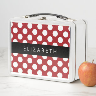Red Polka Dots, Polka Dot Pattern, Your Name Metal Lunch Box