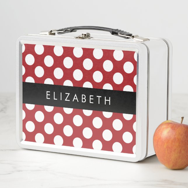 Red Polka Dots, Polka Dot Pattern, Your Name Metal Lunch Box (In Situ)