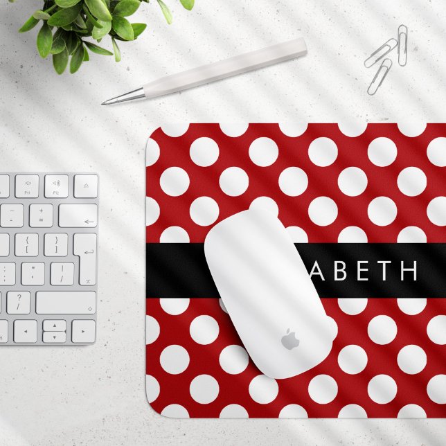 Red Polka Dots, Polka Dot Pattern, Your Name Mouse Mat (Creator Uploaded)