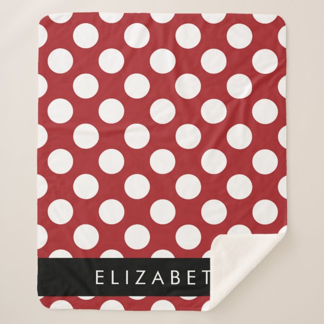 Red Polka Dots, Polka Dot Pattern, Your Name Sherpa Blanket (Front)