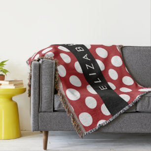 Red Polka Dots, Polka Dot Pattern, Your Name Throw Blanket