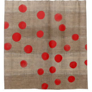 RED POLKA DOTS WATERCOLOR ART SHOWER CURTAIN