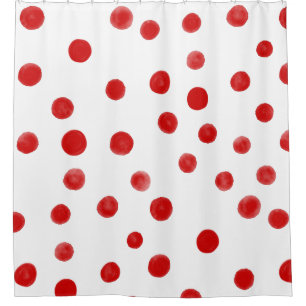 RED POLKA DOTS WATERCOLOR ART SHOWER CURTAIN