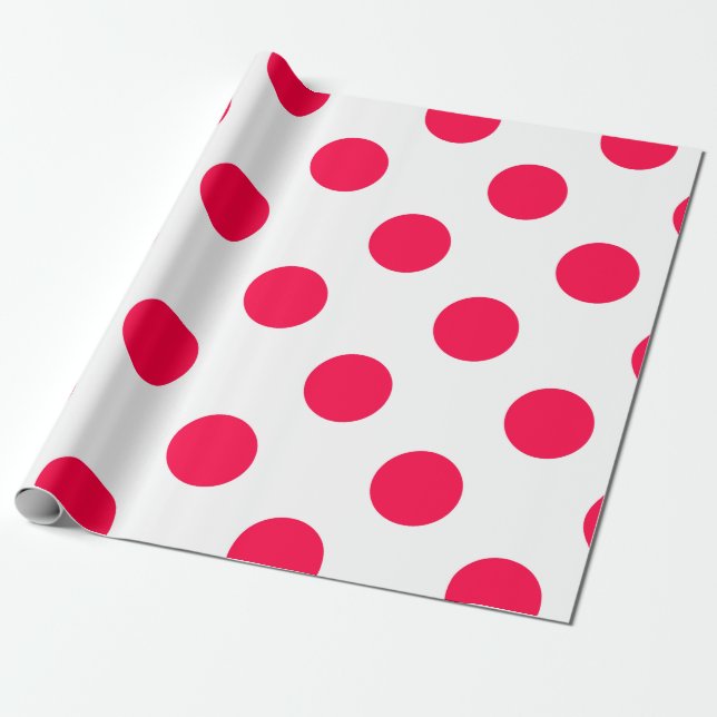 Red Polka Dots White Christmas Template Trendy Wrapping Paper (Unrolled)