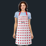 Red Polka Dots White Custom Name Colourful Cute Apron<br><div class="desc">Designed with colourful red polka dot patterns in the background with text template for name,  this is available in different sizes to choose from!</div>