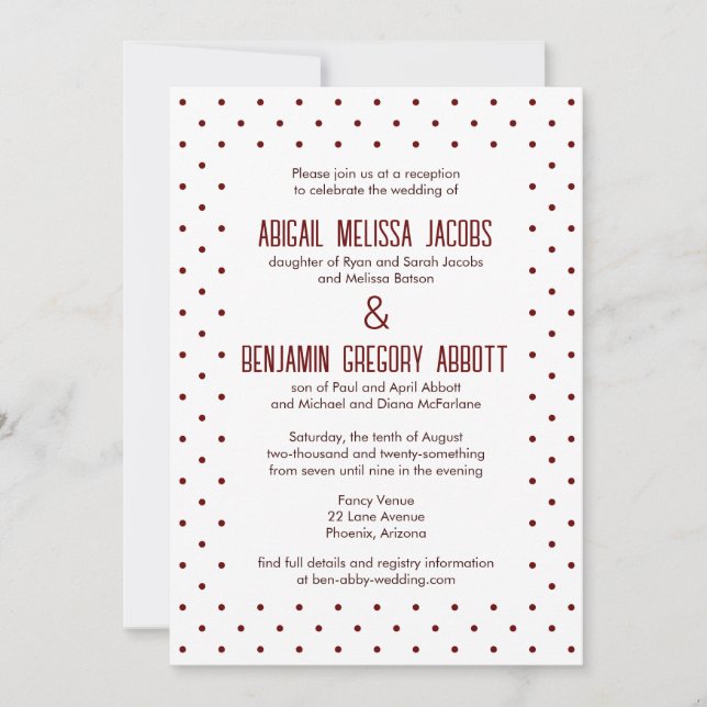 Red Polka Dots with 4 Sets of Parents Reception Invitation (Front)