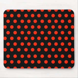 Red Polka Dots with black background Mouse Mat
