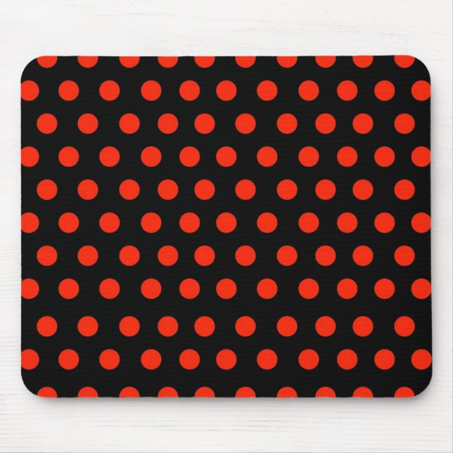 Red Polka Dots with black background Mouse Mat (Front)