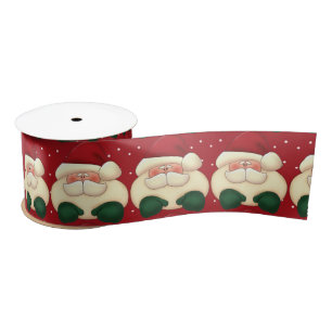Red Polka Dots with Cartoon Santa Satin Ribbon