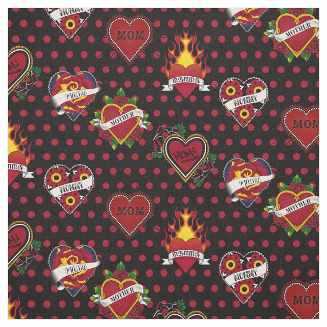 Red Polka Dotted Mum Tattoo Fabric (Swatch)