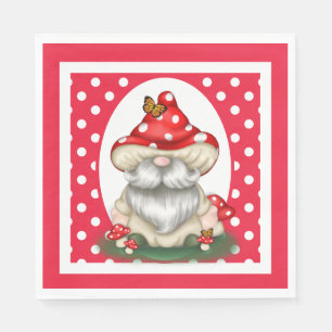 Red Polka Dotted Mushroom Gnome Napkin