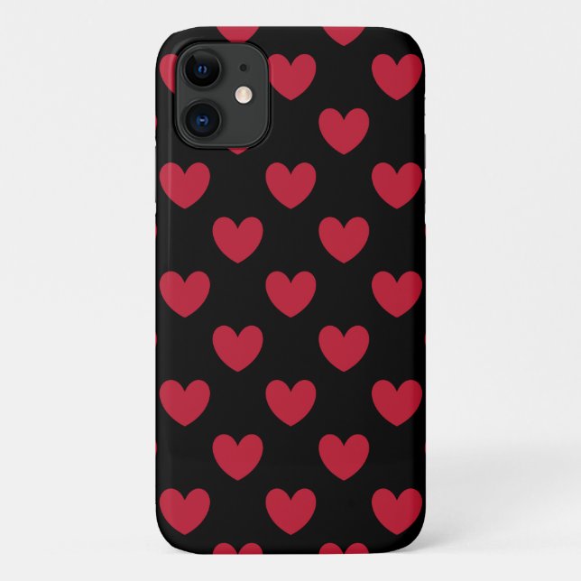 Red polka hearts on black Case-Mate iPhone case (Back)